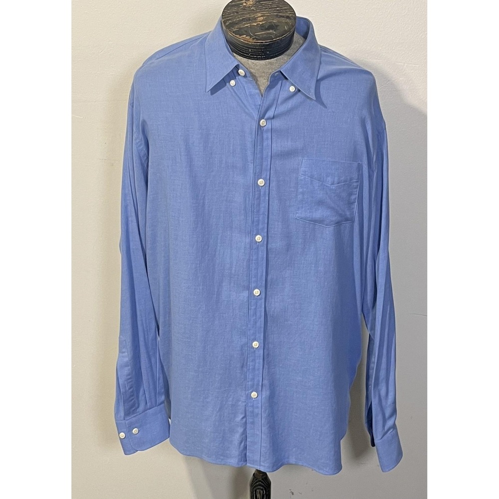 Peter Millar Shirt Mens XL Blue Solid Button Down Long Sleeve Casual Shirt‎